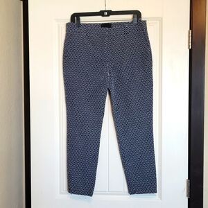 Cynthia Rowley navy white woven zipper ankle pant 6